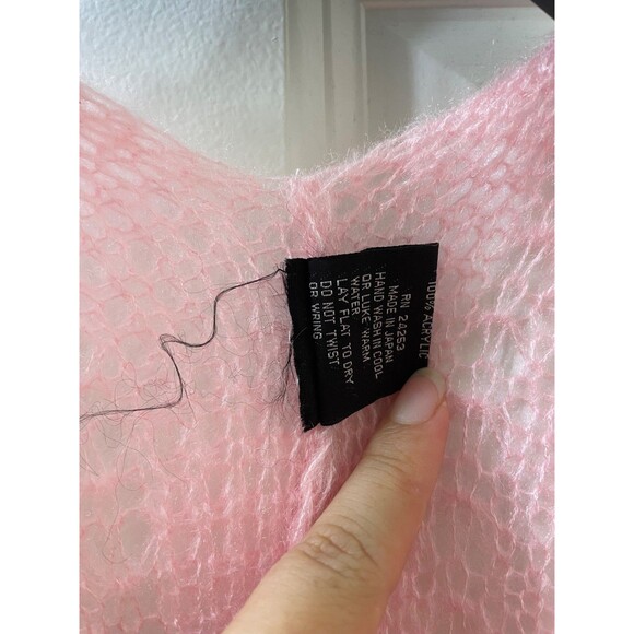 SPECIALTY HOUSE PINK Wavy Pointelle Tie Front Open Weave Cardigan Sweater OSFA - Picture 3 of 6